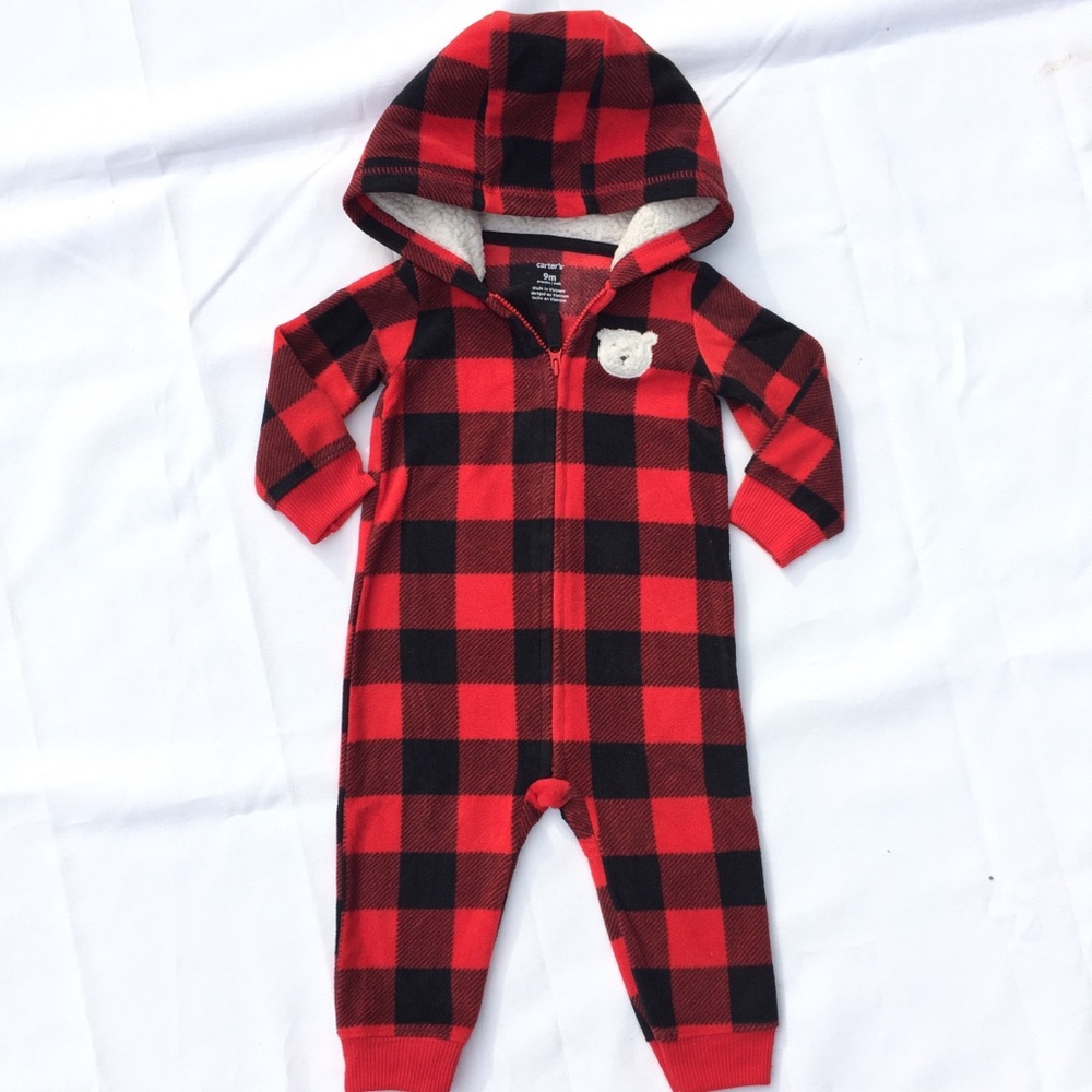 Carter’s Buffalo Check Fleece Jumper w hood Sizes 9m & 18m